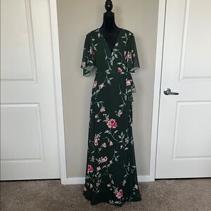 Privacy Please Dark Green Floral Maxi Dress